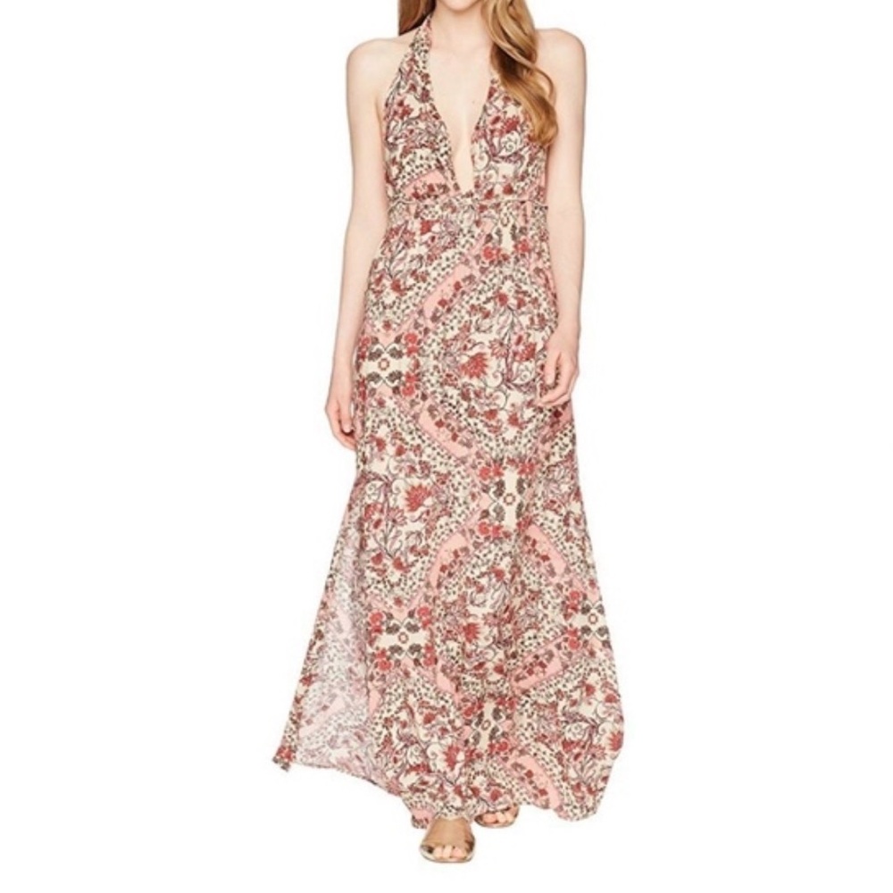 O’Neill halter small Floral Halter Maxi Dress in Pink and Cream EUC